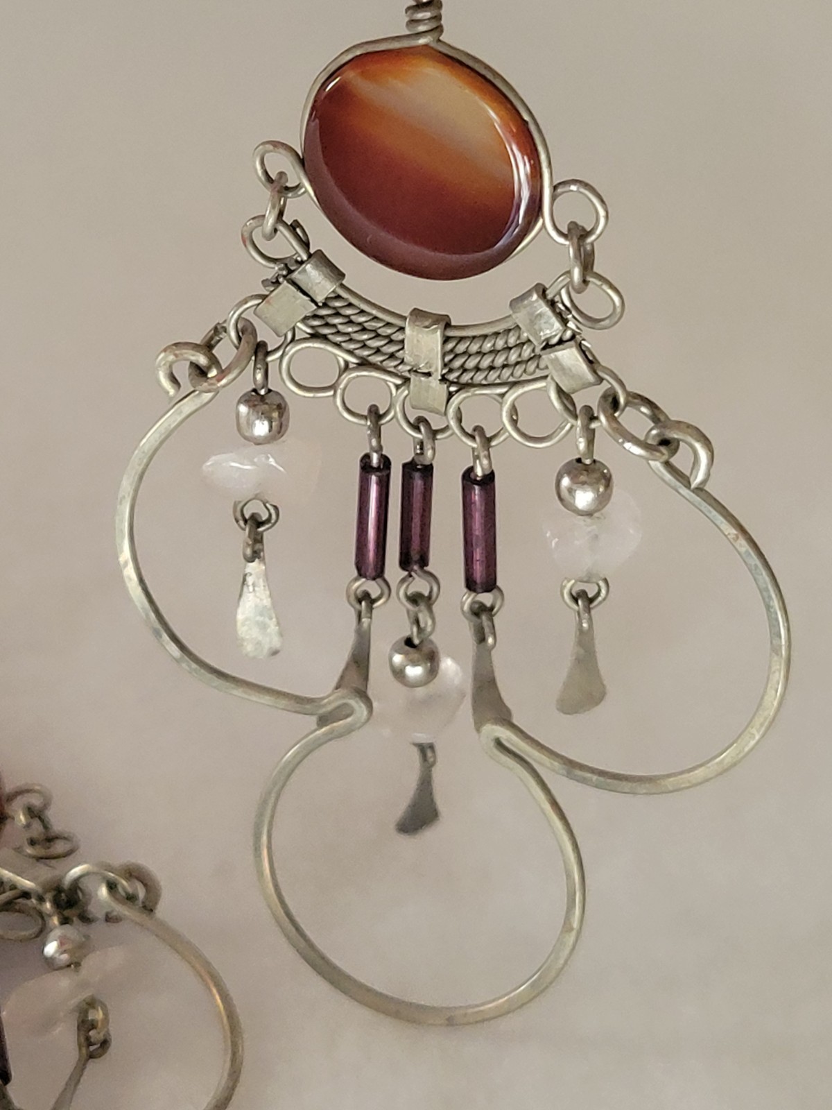 Vtg Chandelier Boho Dangling Pierced Earrings Metal Silver Tone Jewelry