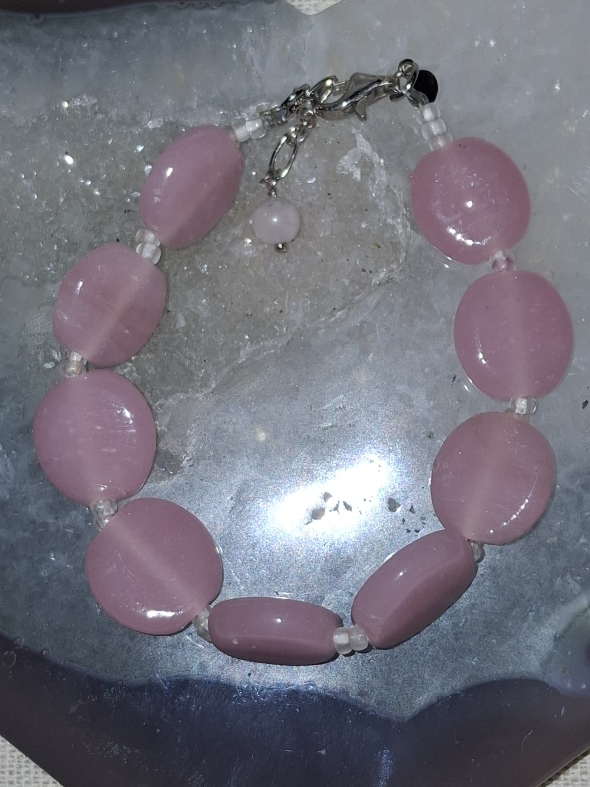 Vintage Pink Glass Bracelet Mid Century Beaded Bracelet