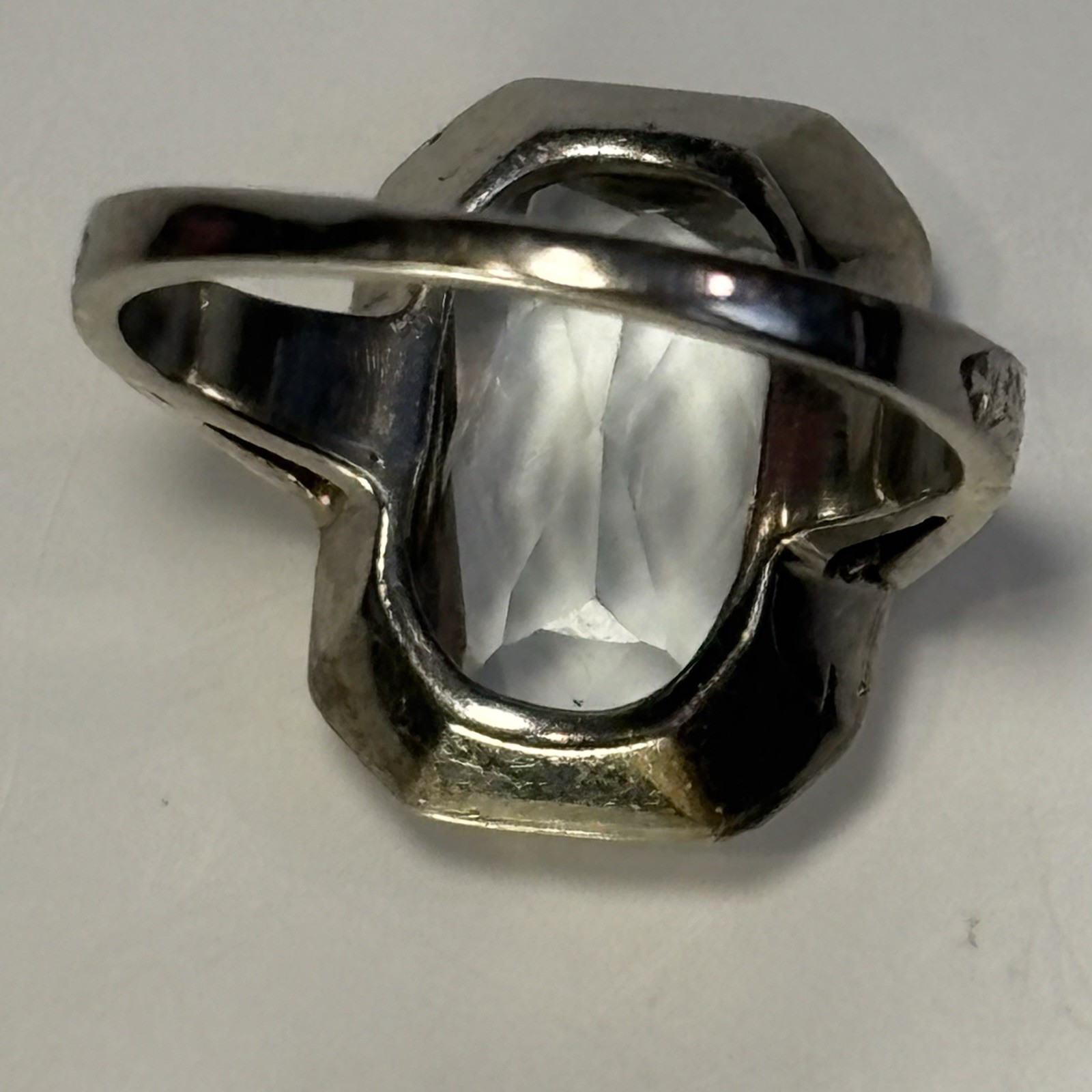 Vintage 14k White Gold Aquamarine Ring Art Deco Style Emerald Cut Estate