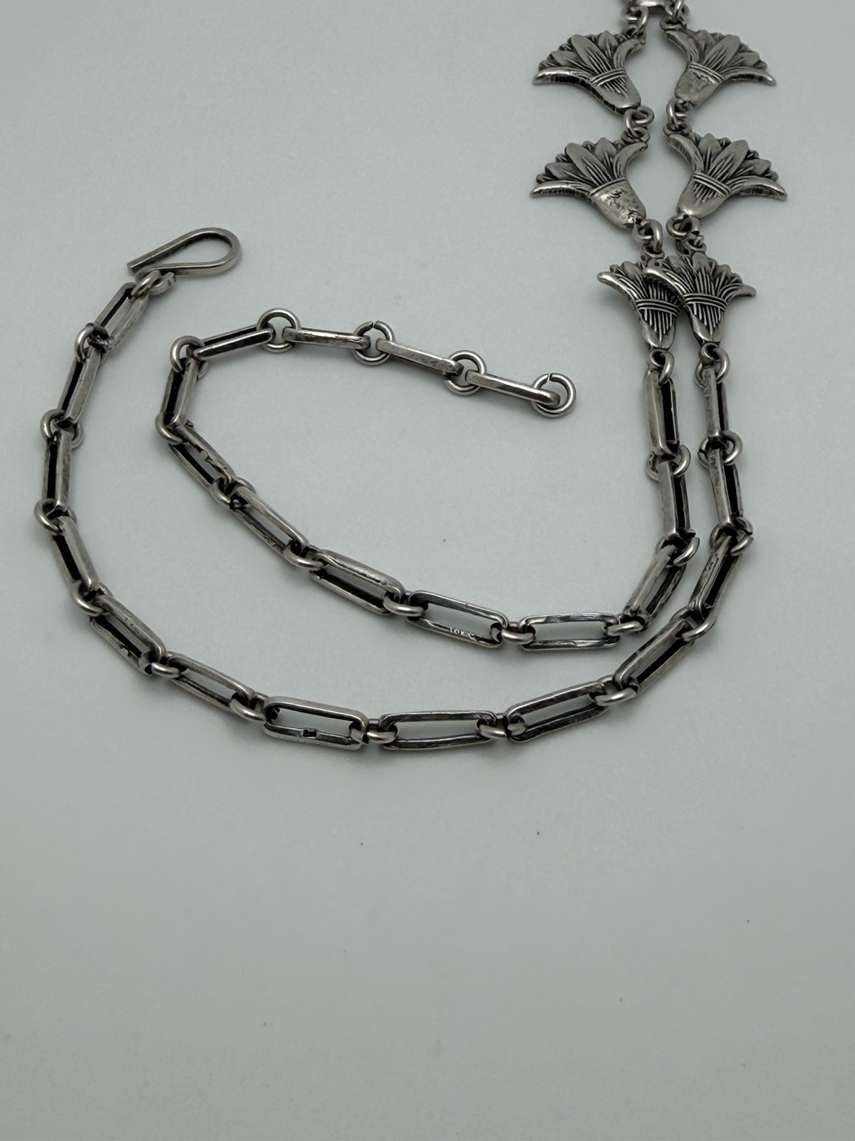 Vintage Egyptian Revival 800 Silver Lotus Pendants And Chain Necklace 18”