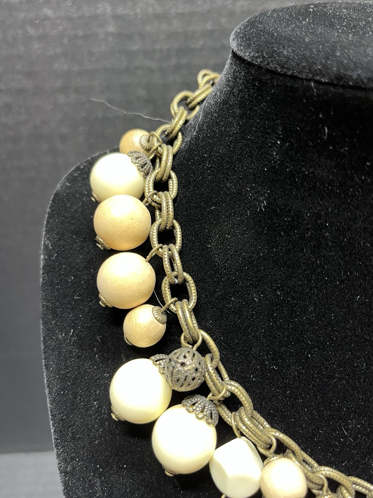 Vtg Bronze Tone Vanilla Beaded 19″ Statement Necklace by Gerard Yosca Boho Lux