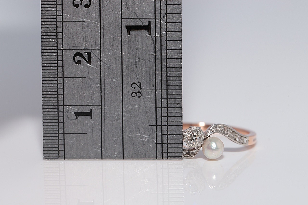 Antique Circa 1920s 18k Gold Art Deco Natural Diamond And Pearl Decorated Ring
