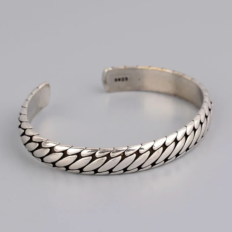 Mens Vintage Open Bangle 925 Sterling Silver Handmade Twisted Cuff Bracelet