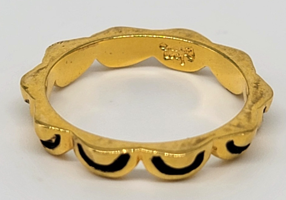 Gold Tone Ring Set Lot of 2 Size 5 Black Enamel Band Stackable Toe Rings Shiny!