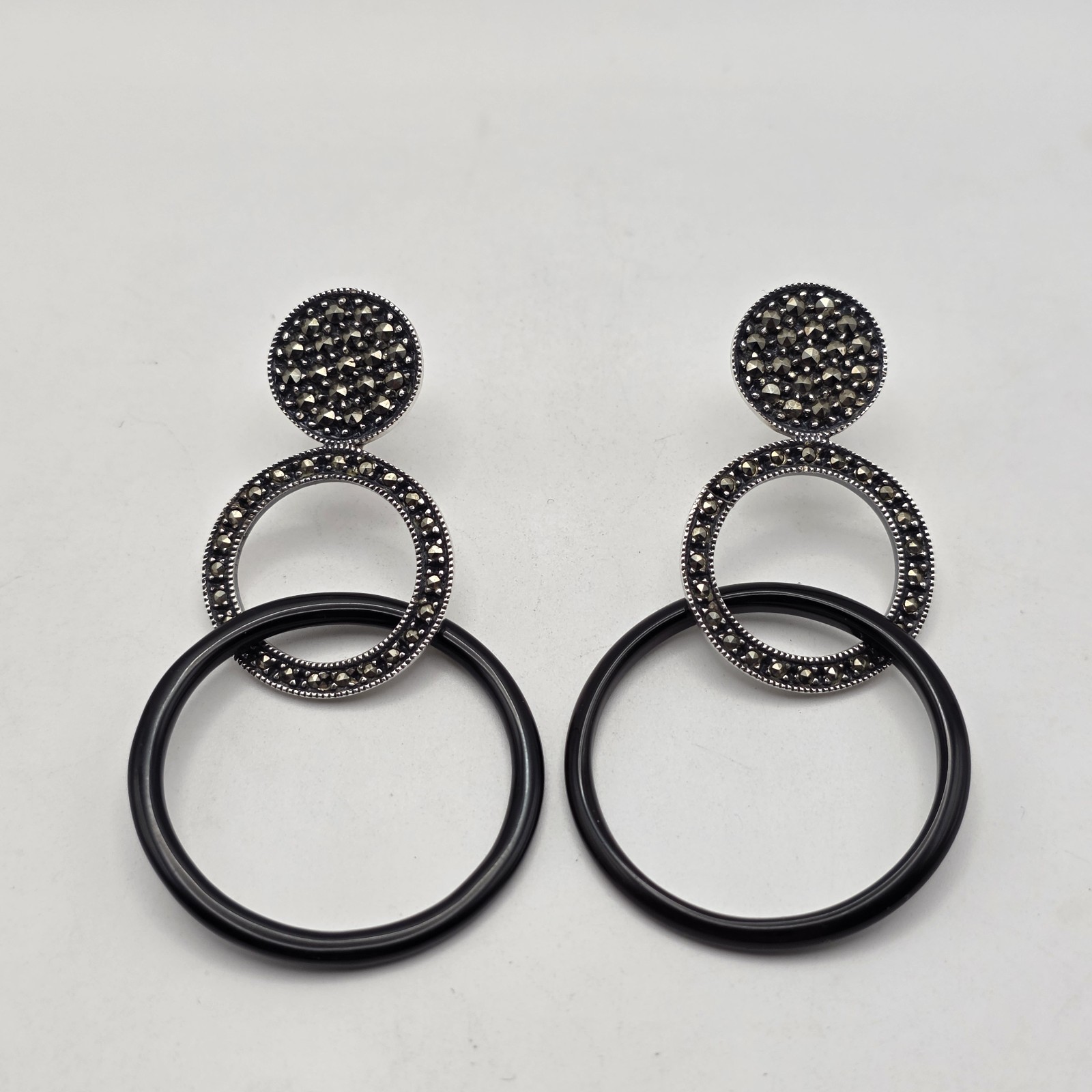 Judith Jack Sterling Silver Art Deco Style Marcasite Earrings Post Dangle Drop