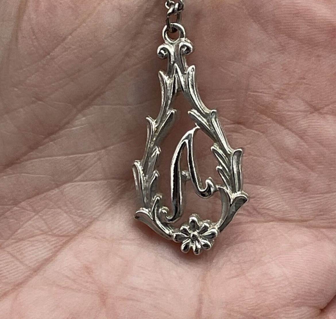 Sarah Coventry Silver Tone Letter A Monogram Pendant Necklace