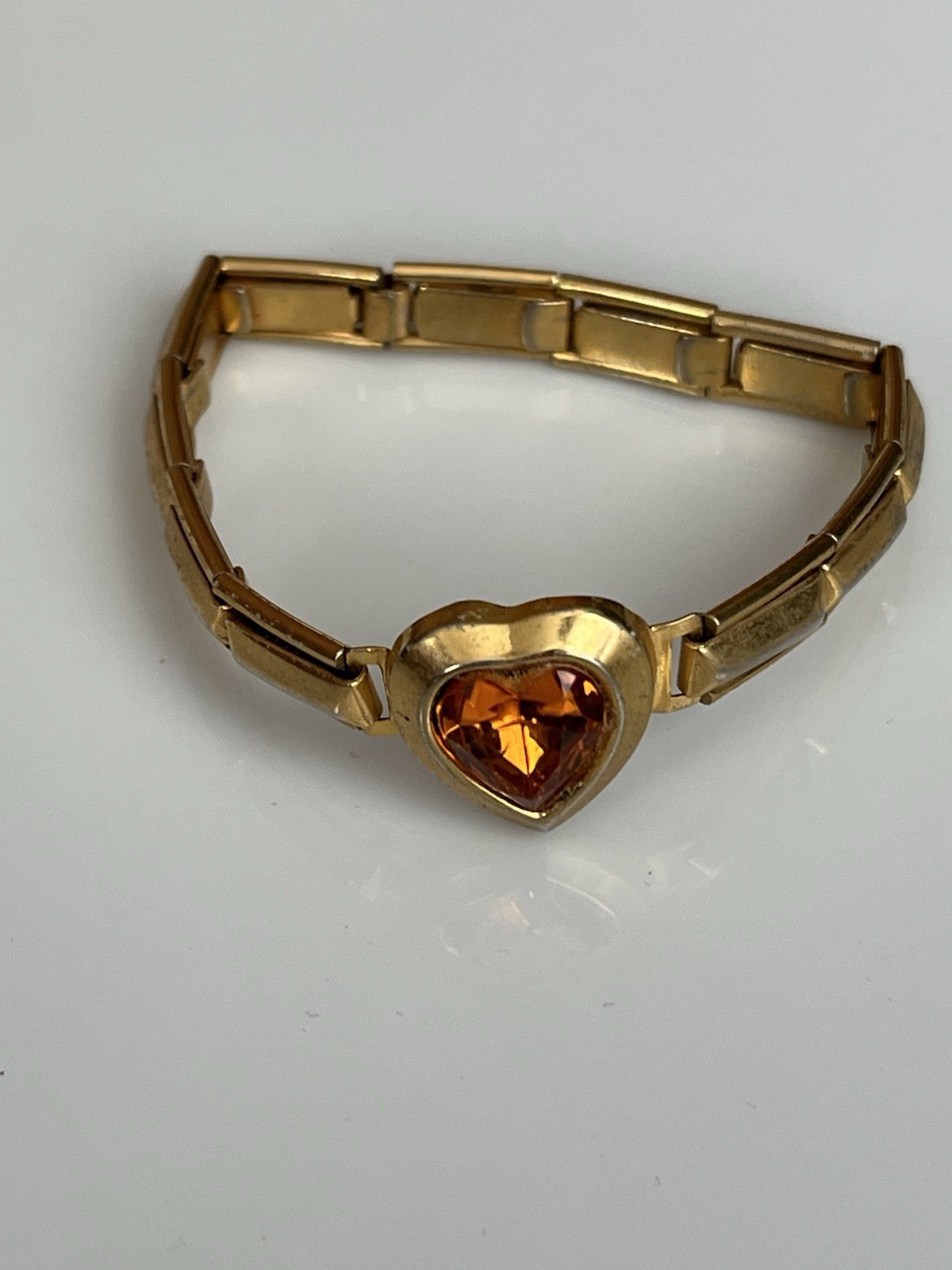 Vintage Childs Expansion Sweetheart Bracelet Topaz Rhinestone Heart Japan
