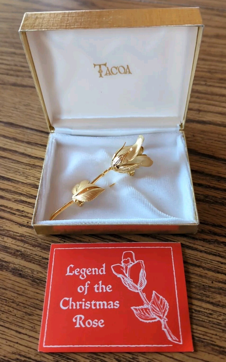 Very Nice Tacoa Vintage Christmas Gold Tone Rose Brooch