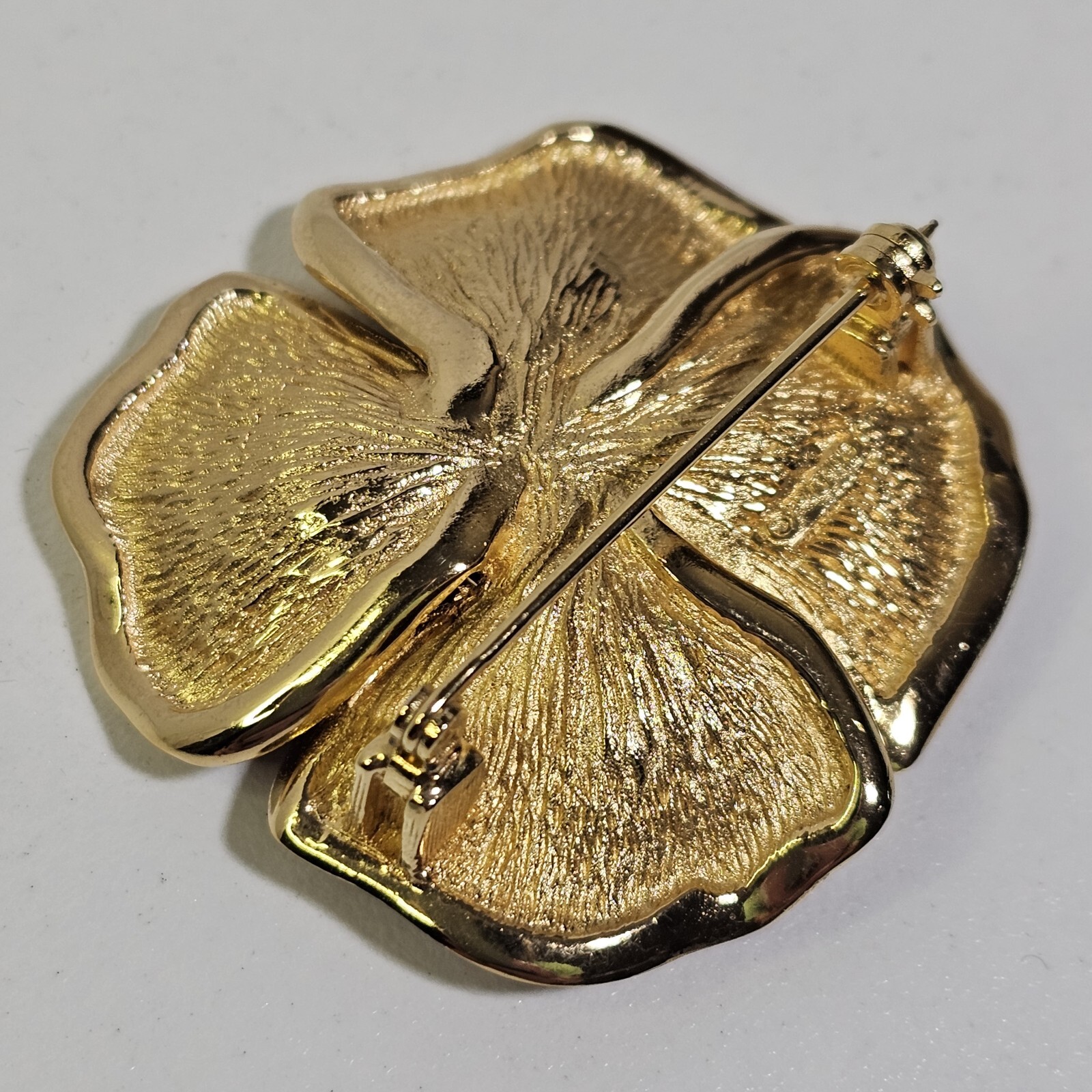 Rare Christian Dior Gold Tone Flower Brooch Pin Rhinestone & Redish Brown Enamel