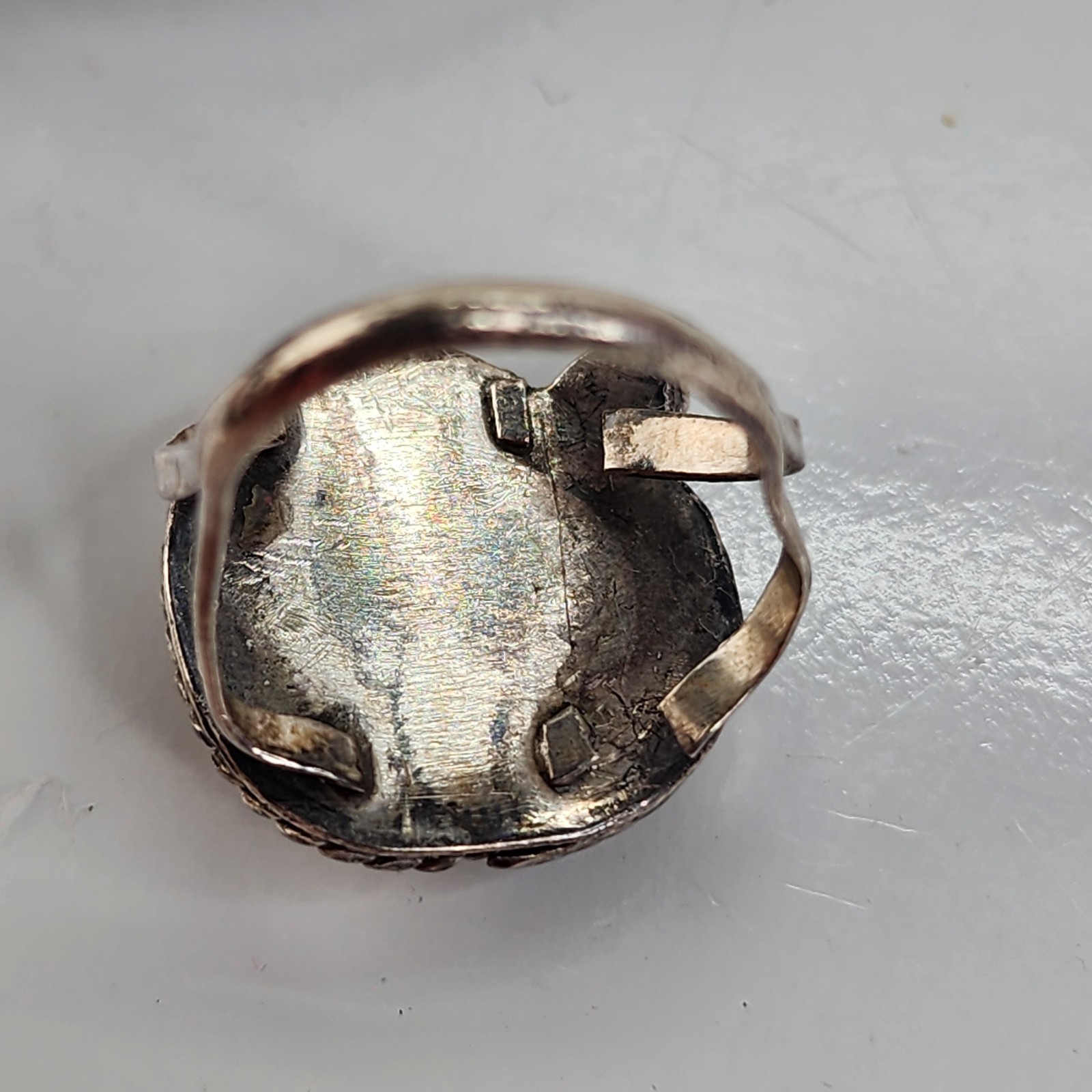 Vtg Mother of Pearl Bracelet Ring Set Silver Tone Boho 1980s READ Repairs Needed