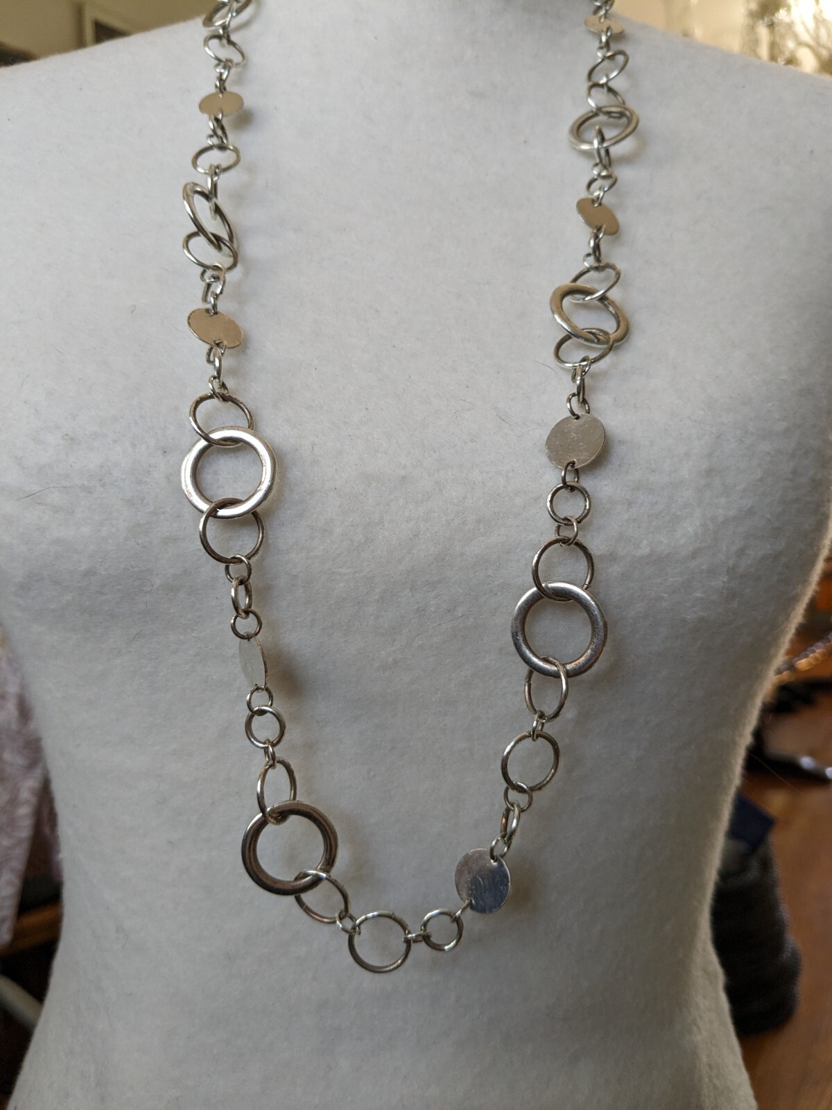 Vintage Marked NY Silver Tone Chain 36″ Necklace
