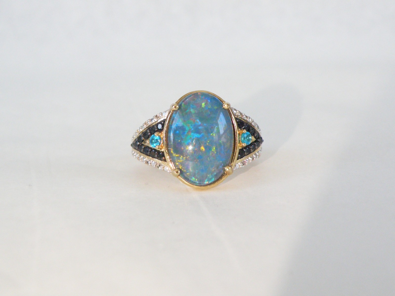 Sterling Silver 925 Gold Over Australian Opal Triplet Gemstone Ring Size 6