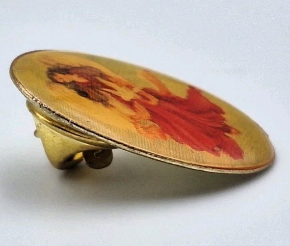 VTG Goldtone Guardian Angel & Dove Devotional Oval Lapel Pin Brooch Acrylic Dome