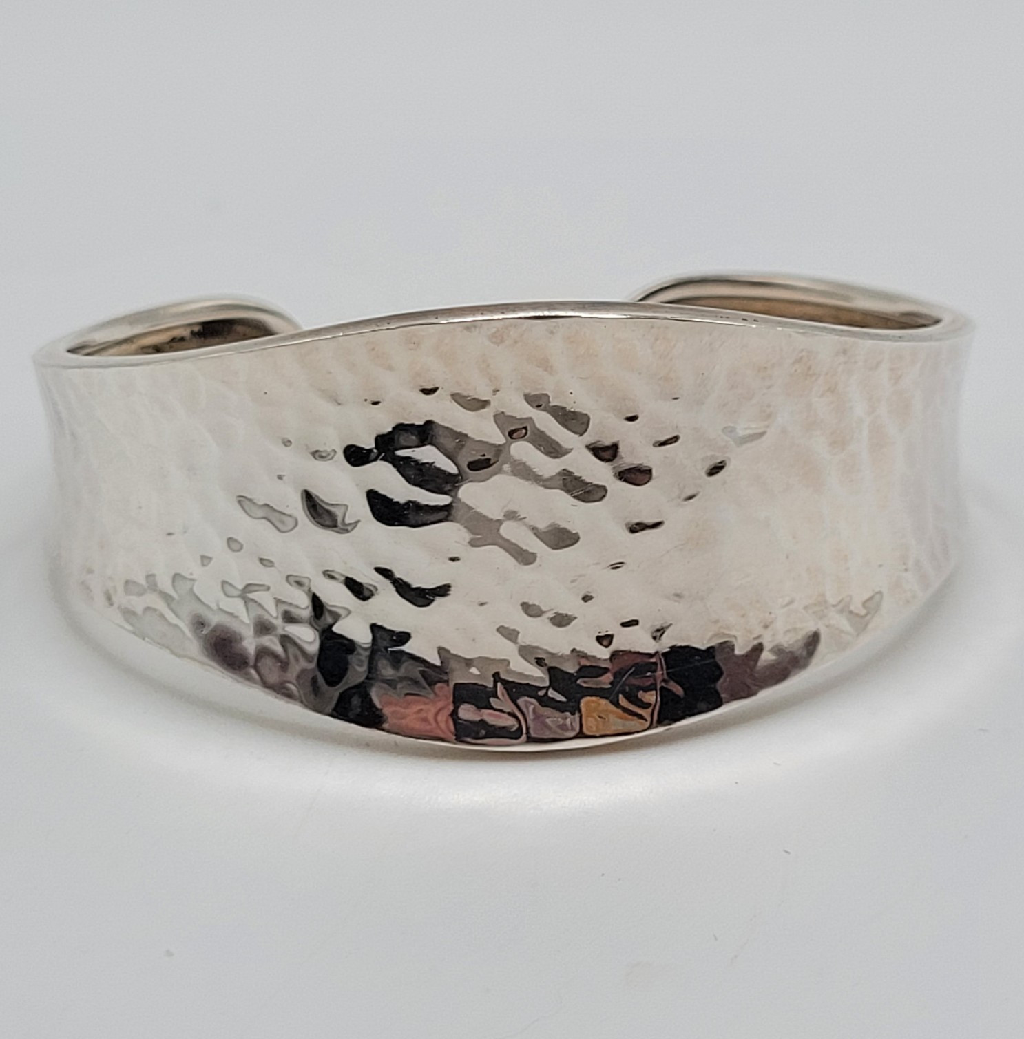 ATI Mexico 925 Sterling Silver Hammered Recessed Wave Cuff Vtg Bracelet 19 Grams