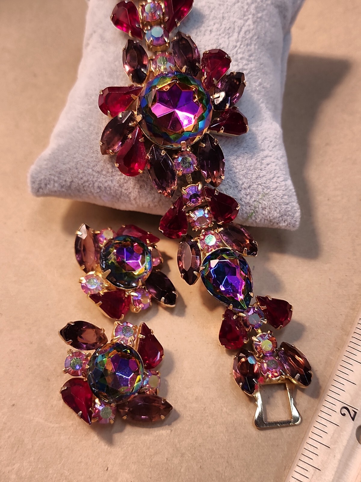 Vintage Juliana Amethyst Red Watermelon Vitrail AB Demi Parure Bracelet Earrings