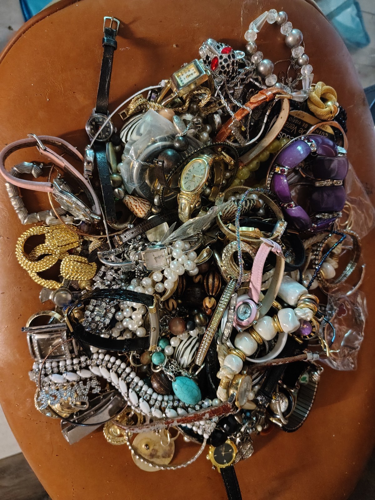 Huge Lot Of Estate Jewelry Watches, Necklaces, Bracelets, Pins, Mixed Vintag