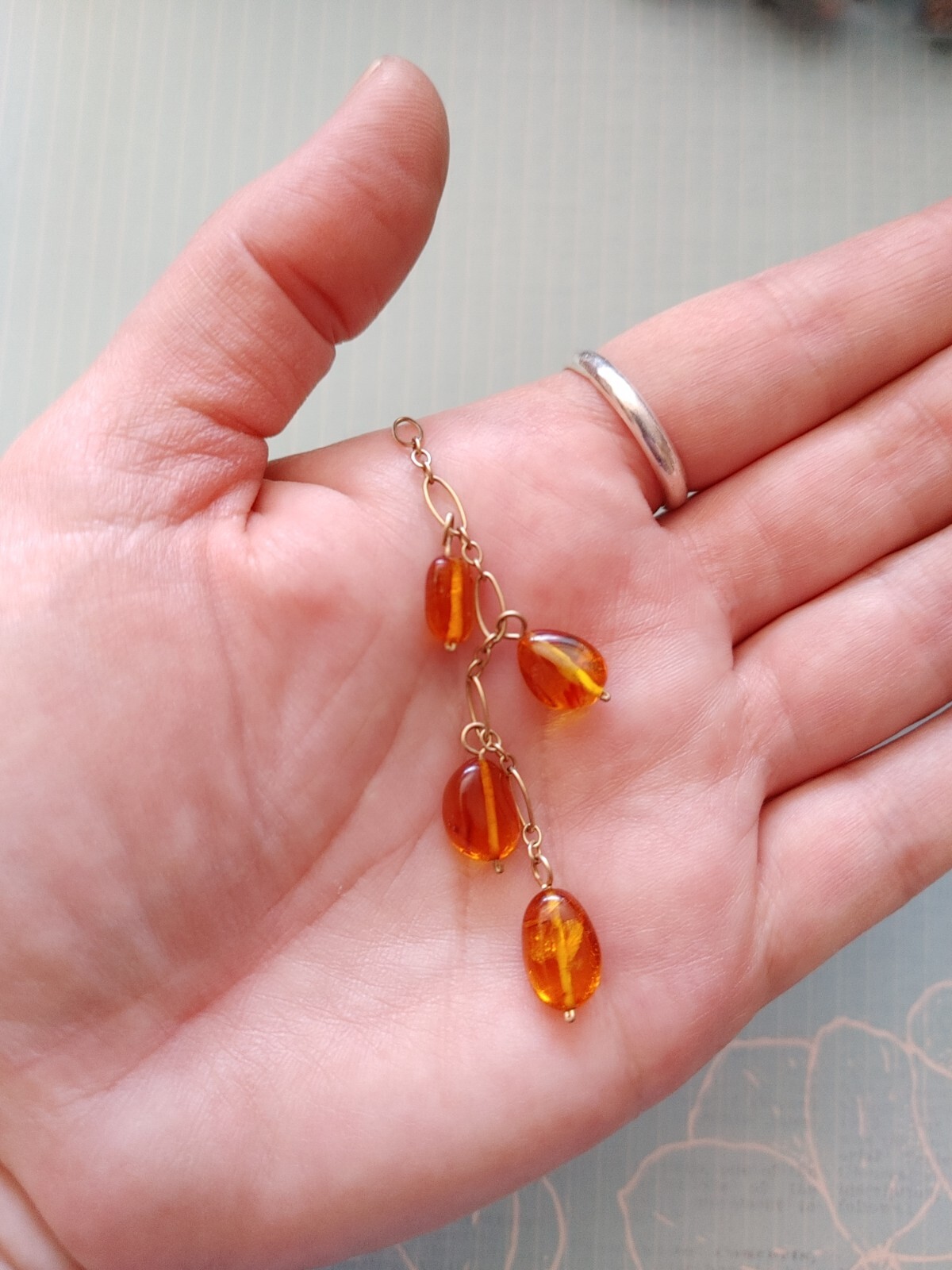 vintage unworn old stock honey amber cluster yellow 14k gold filled chain 3″
