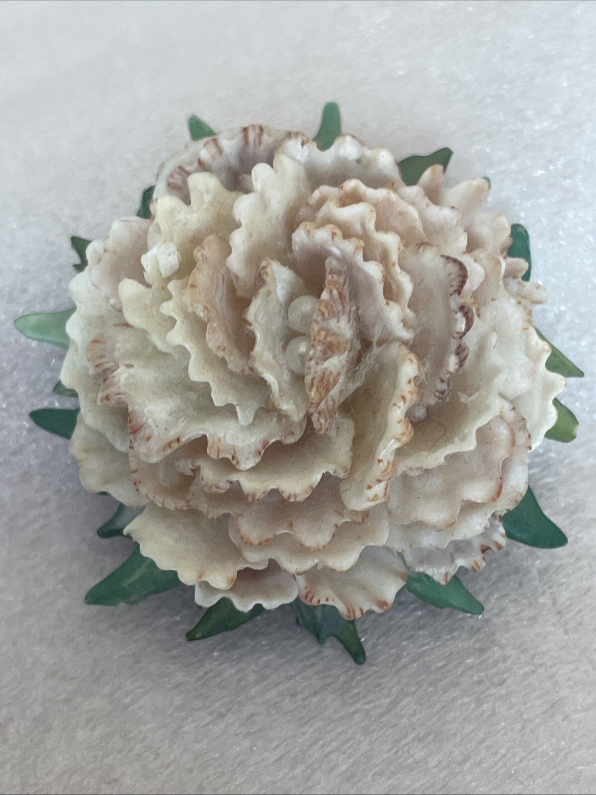 Vintage Peach And Green Celluloid Flower Brooch V27