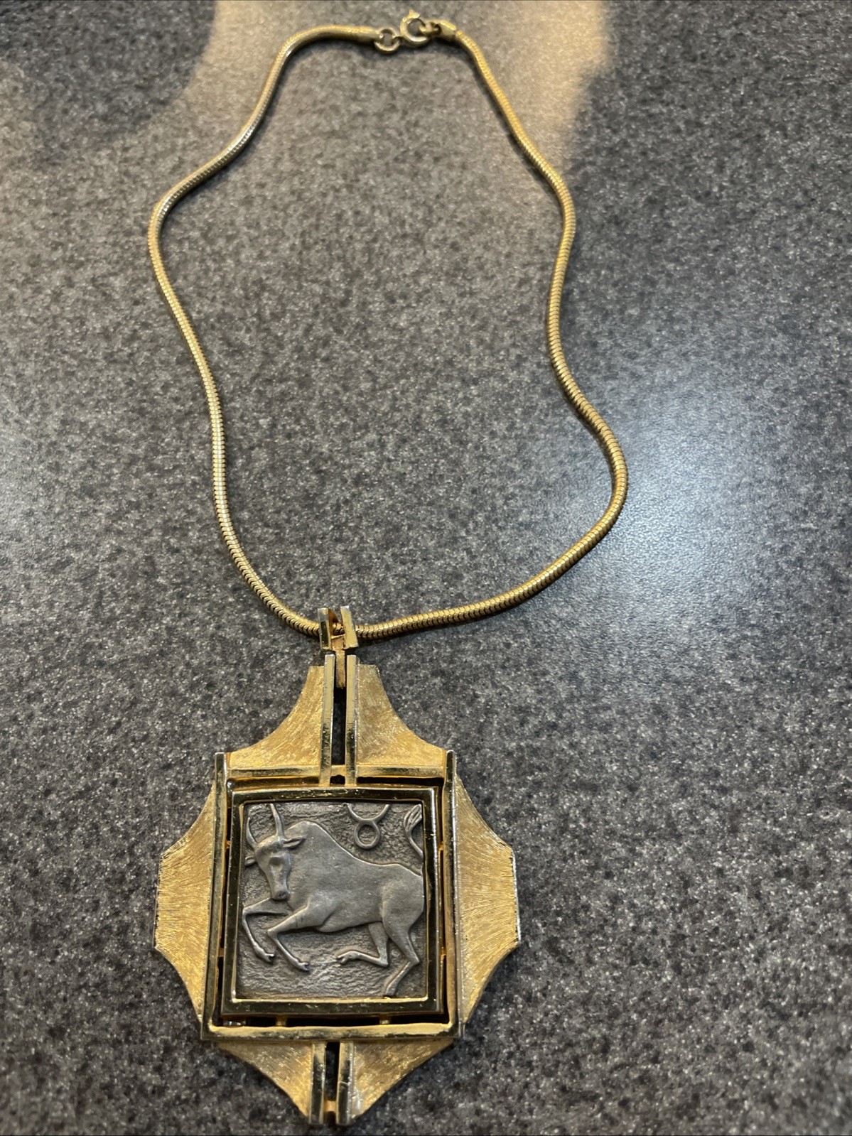 Vintage L Razza Zodiac Taurus Pendant Gold Tone Apr 21 – May 20 on 18 Necklace