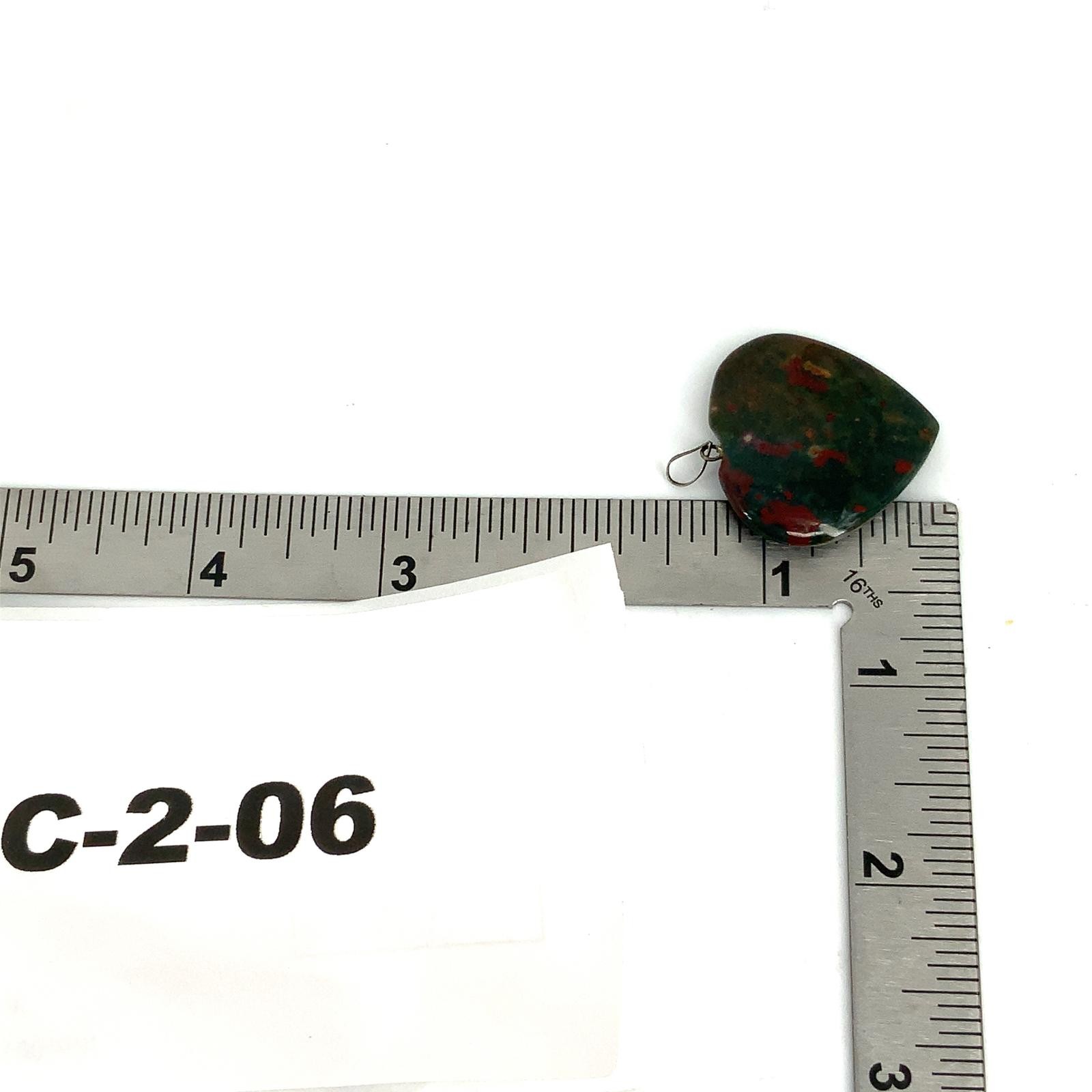 Vintage Bloodstone Jasper Heart Pendant Green Red Stone Silvertone Boho Charm