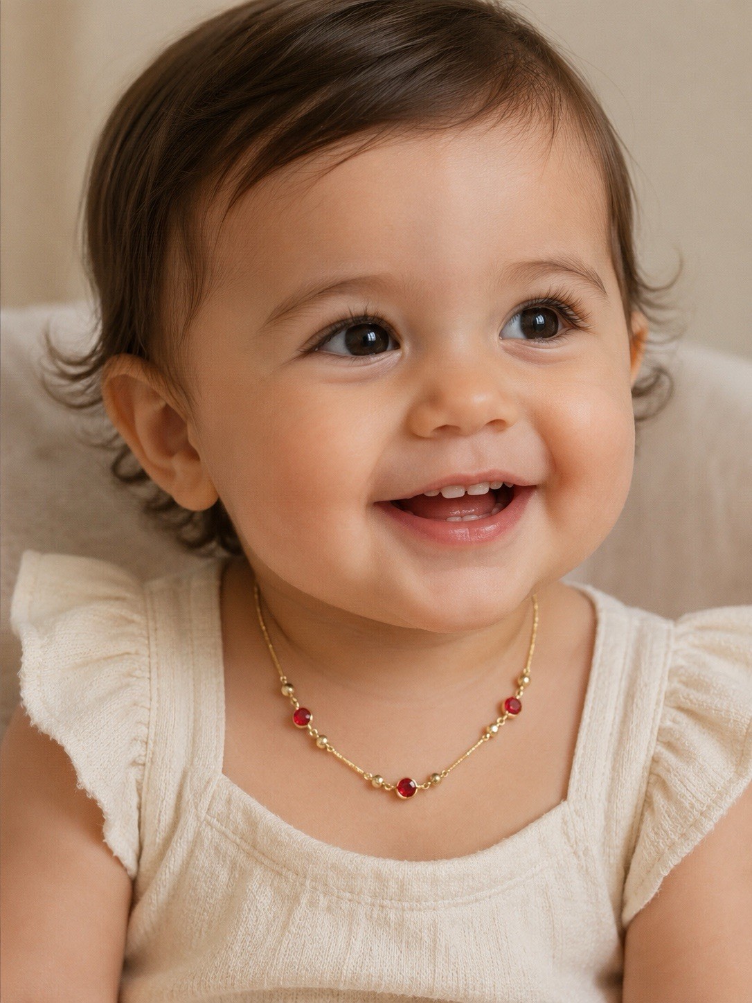 Vintage Baby Necklace with Red Rhinestone Accents