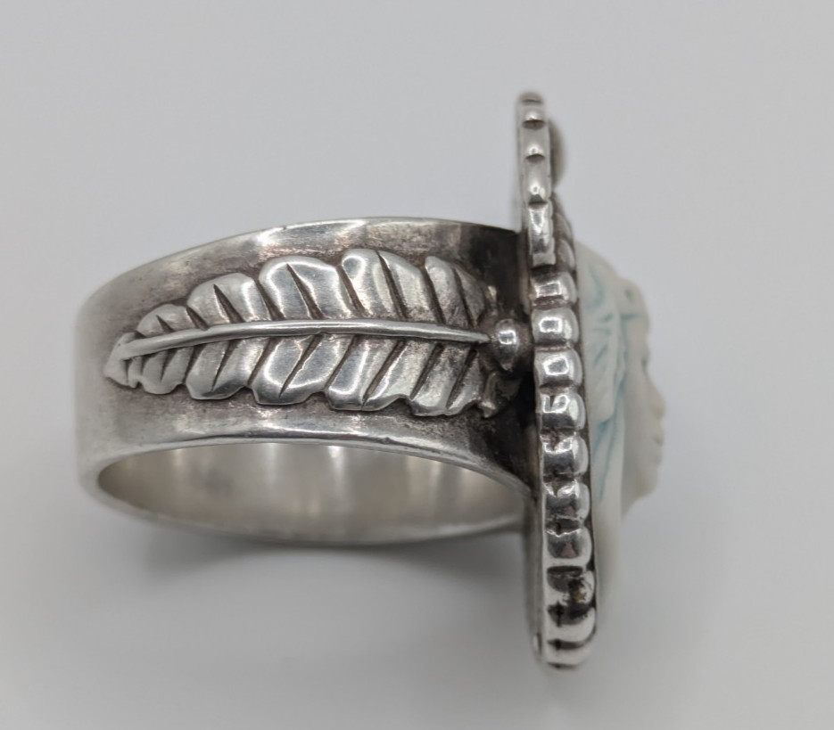 Rare Vintage Silver Carolyn Pollack Southwestern Ring- Size 8/9- Cameo- Blue