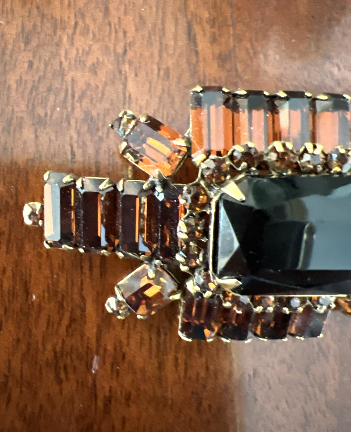 VTG. SIGNED ORIGINAL by ROBERT AMBER RHINESTONE BROOCH / RARE DESIGN
