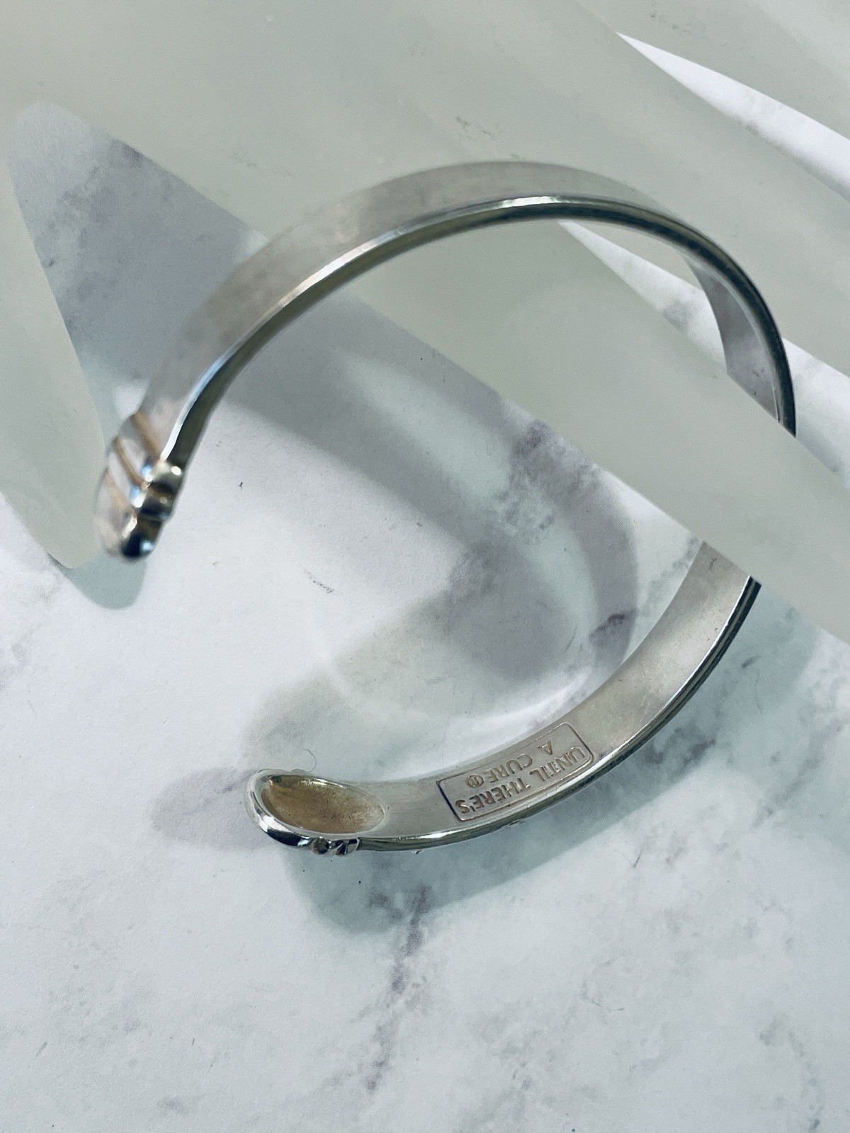 Cuff Bracelet “Until There’s a Cure” Breast Awareness Silverplated Made in Italy