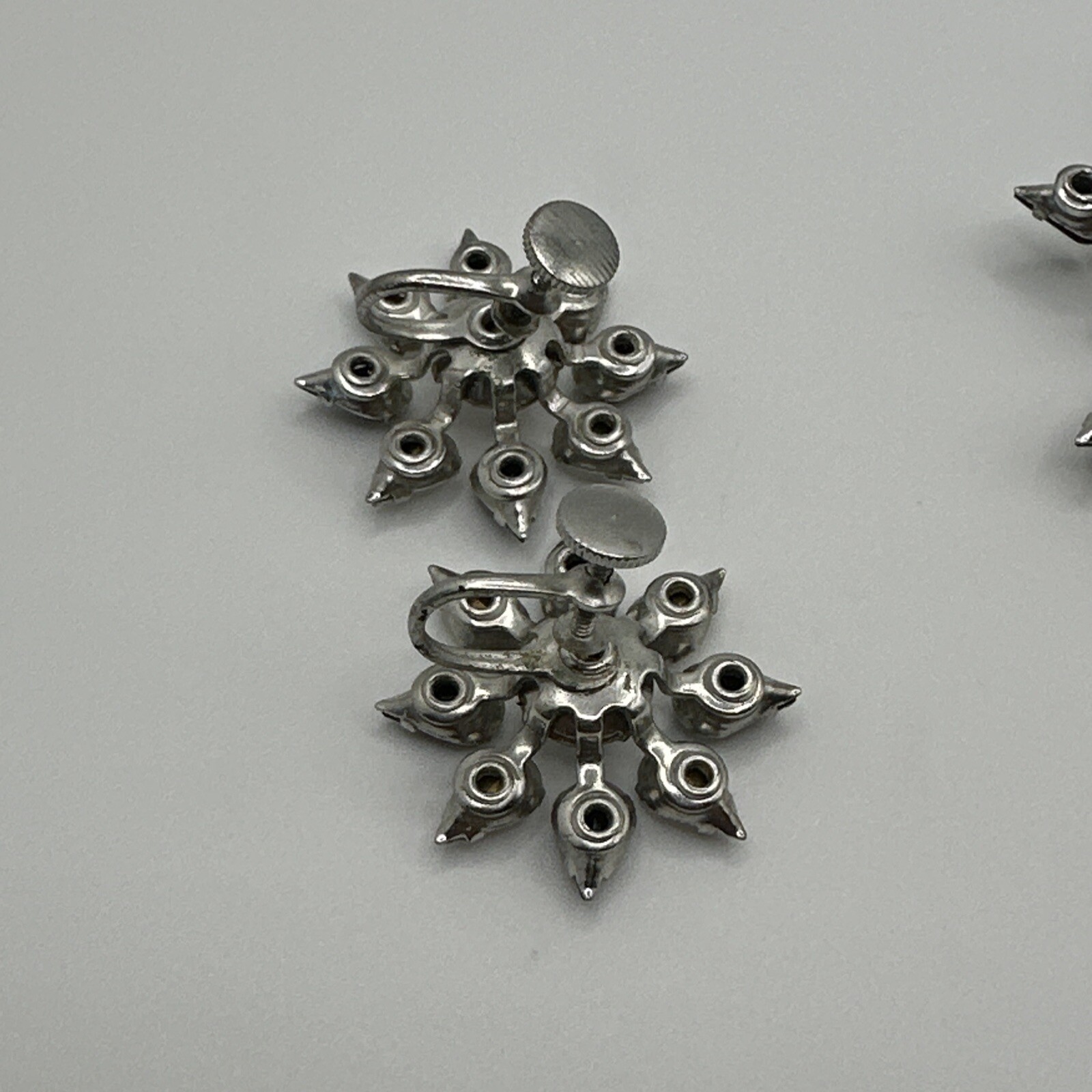 Vintage Black & Clear Crystal Starburst Brooch Pendant & Screwback Earrings Set