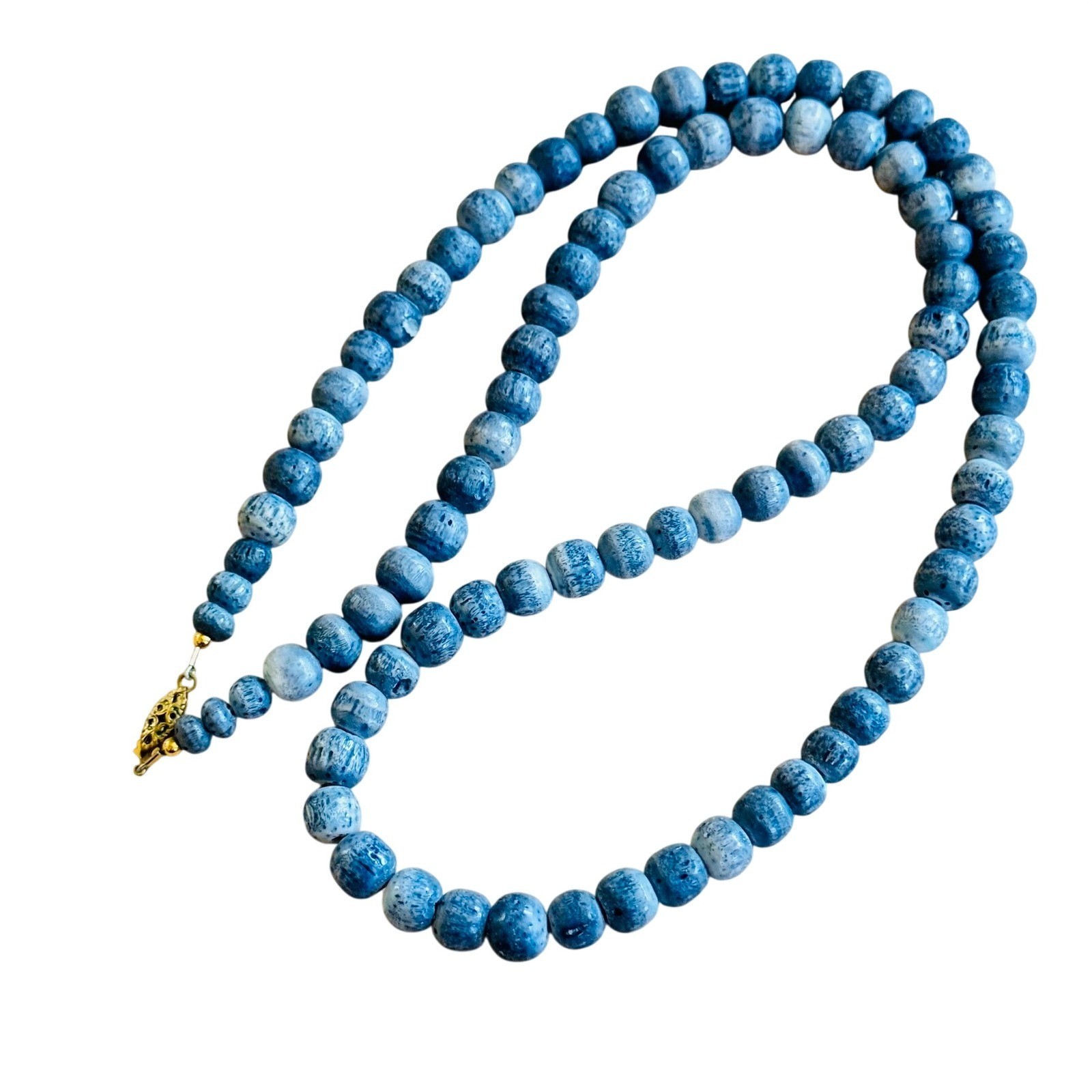 VTG Blue Sponge Coral Beaded Necklace BOHO Genuine Real Round Beads 86g 30″