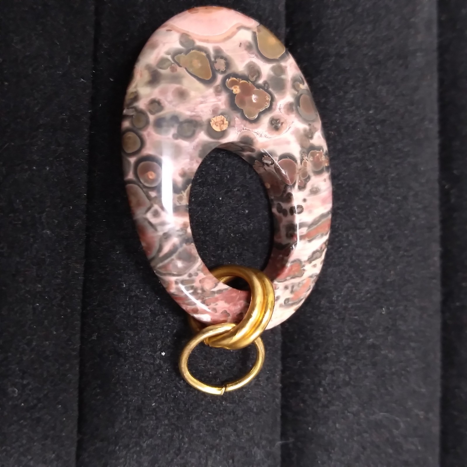 Pink Muted Color Stone Open Oval Pendant Gold Tone