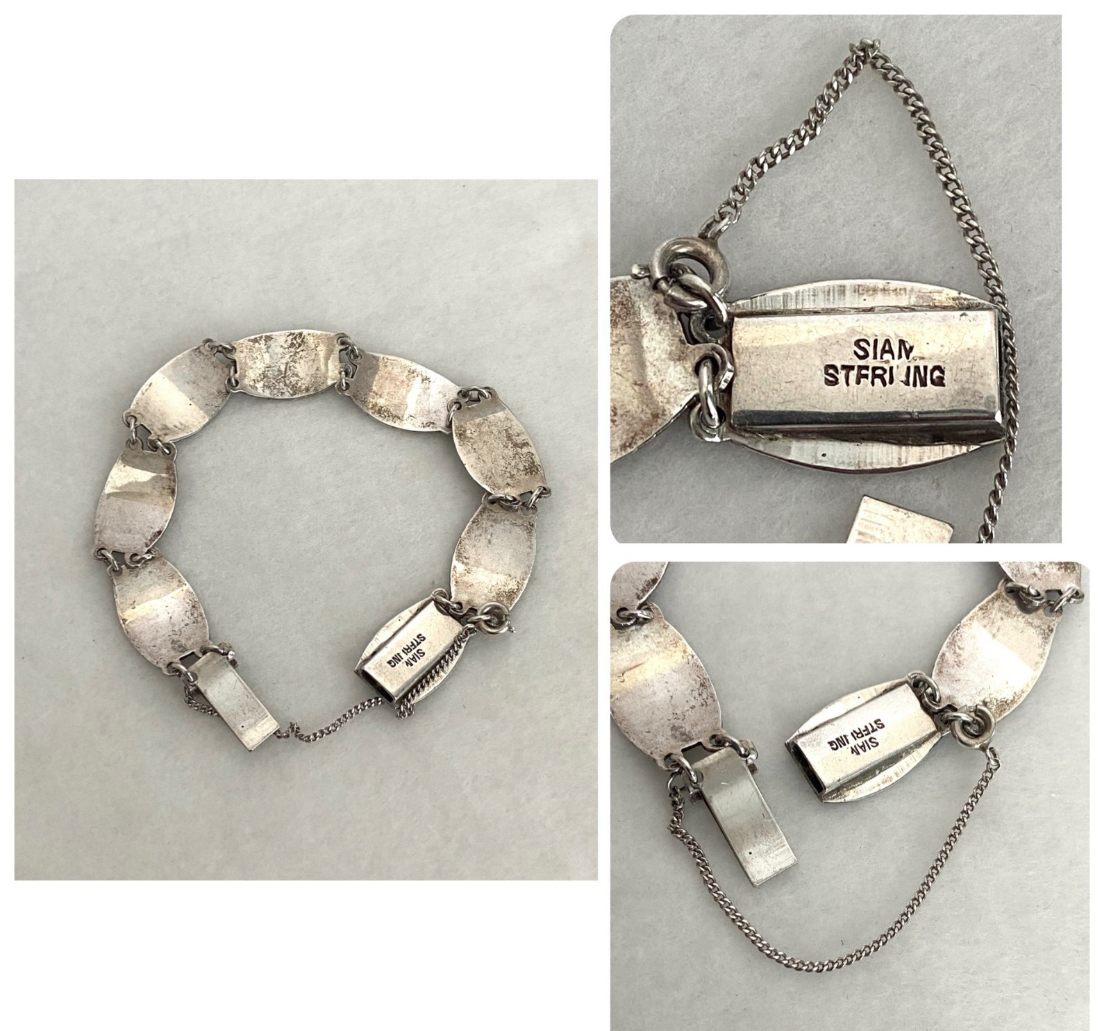 Signed SIAM Thai Sterling Silver 925 Black Niello Garuda Panel Bracelet 6.75″