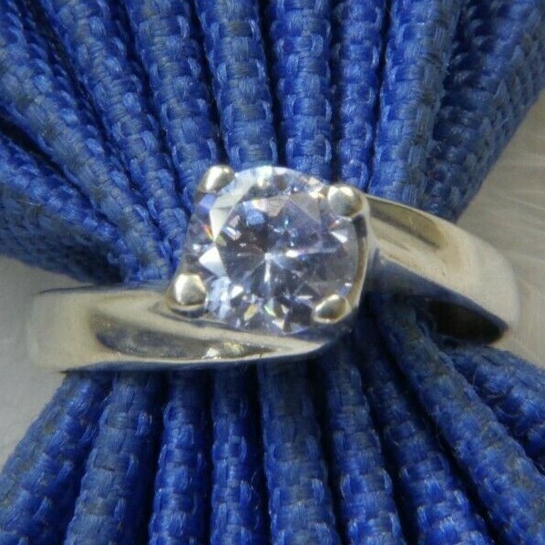 Iolite 6mm Cordierite 0.925 Sterling Silver Estate Engagement Band Ring size 6.5