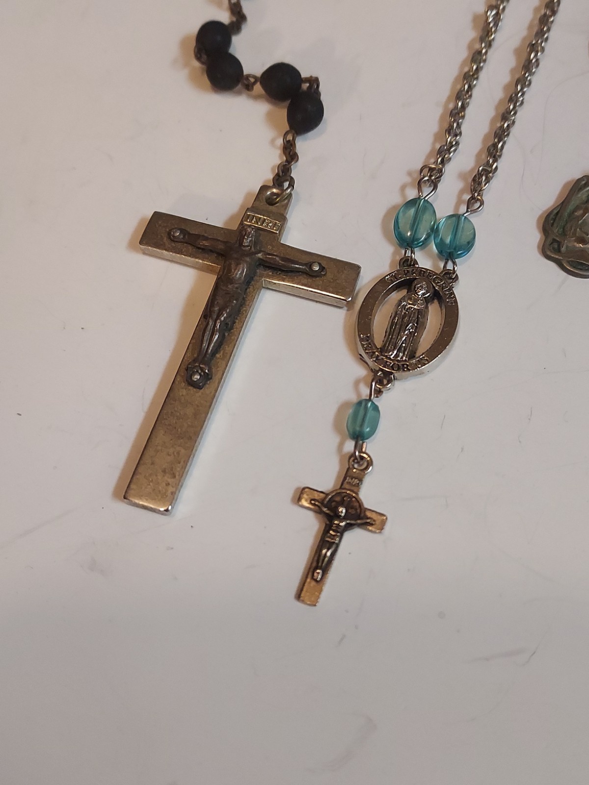 Huge Religious Lot Cross Rosary Beads Small Silver Pin Charms Mixed Lot 40 Pcs.