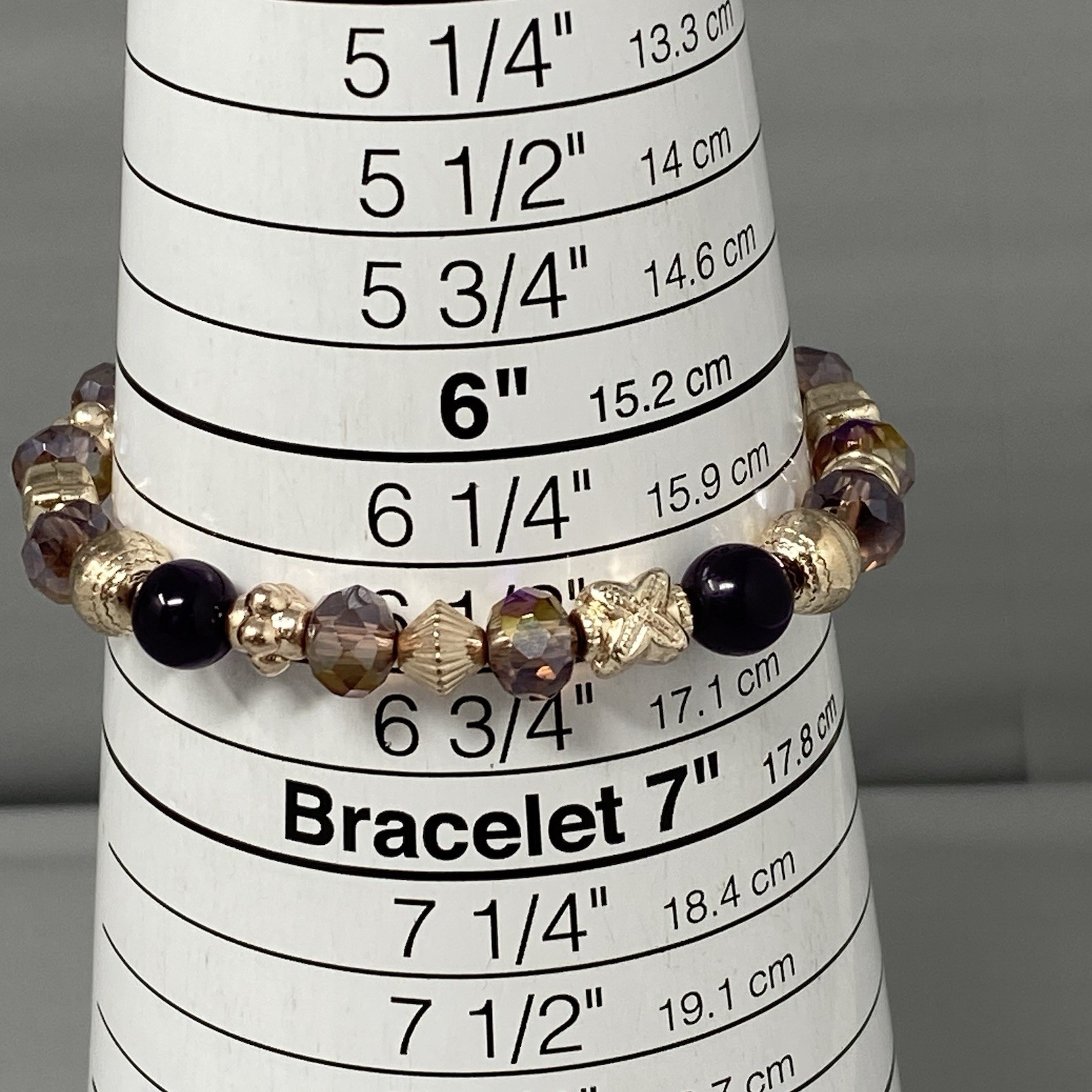 Glass Beaded Bracelet Pink Purple Faceted Fire Polished Acrylic Gold Tone 6.5″