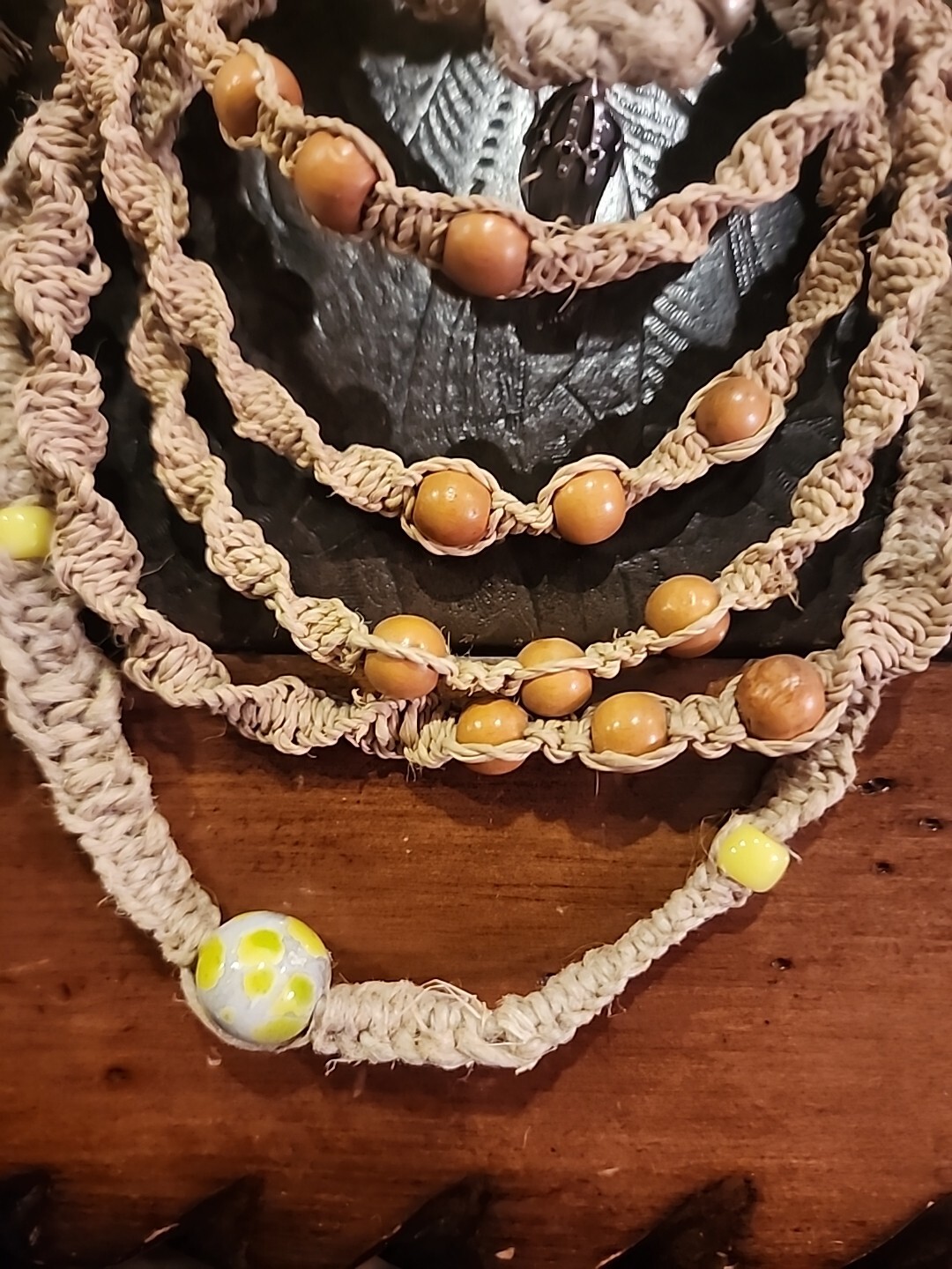 Jute Hemp Glass Beaded Necklace Choker Mixed Bulk Lot 25 Pcs NOS Lot#11225