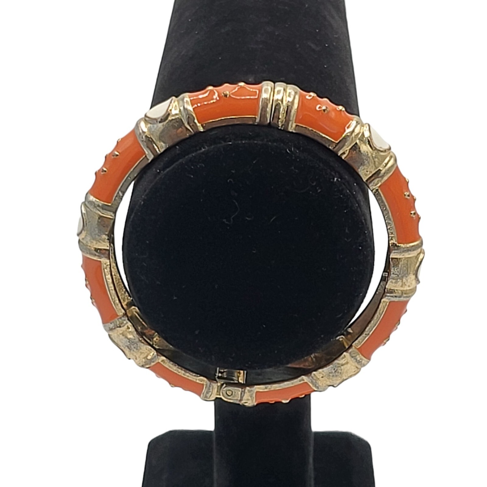 Fornash Bracelet Hinged Magnetic Clamp Enamel Signed Gold Tone Orange Cream