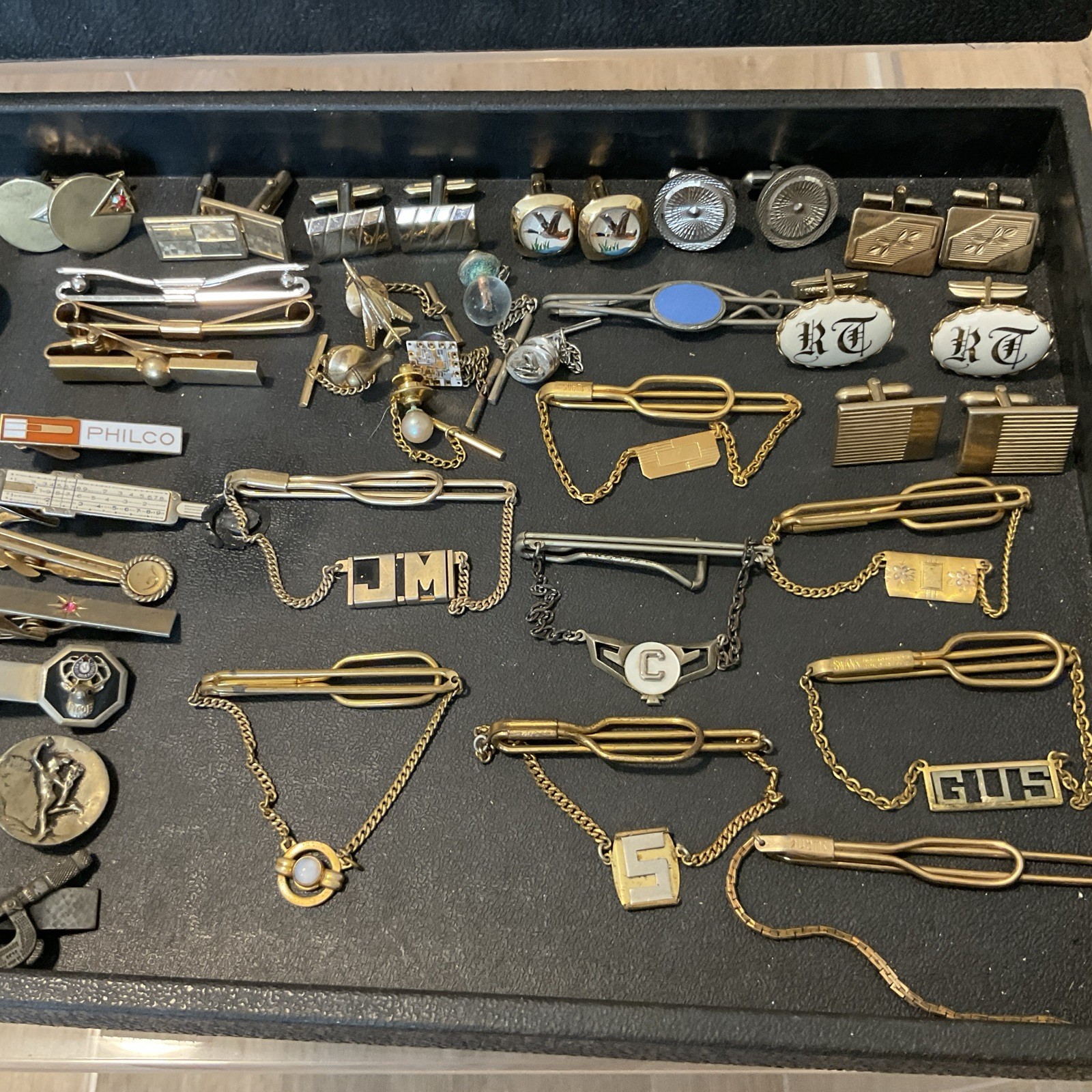 VTG 101 PC MEN’S JEWELRY LOT CUFFLINKS TIE BARS CHAINS TACS & SETS 14 SWANK! +++