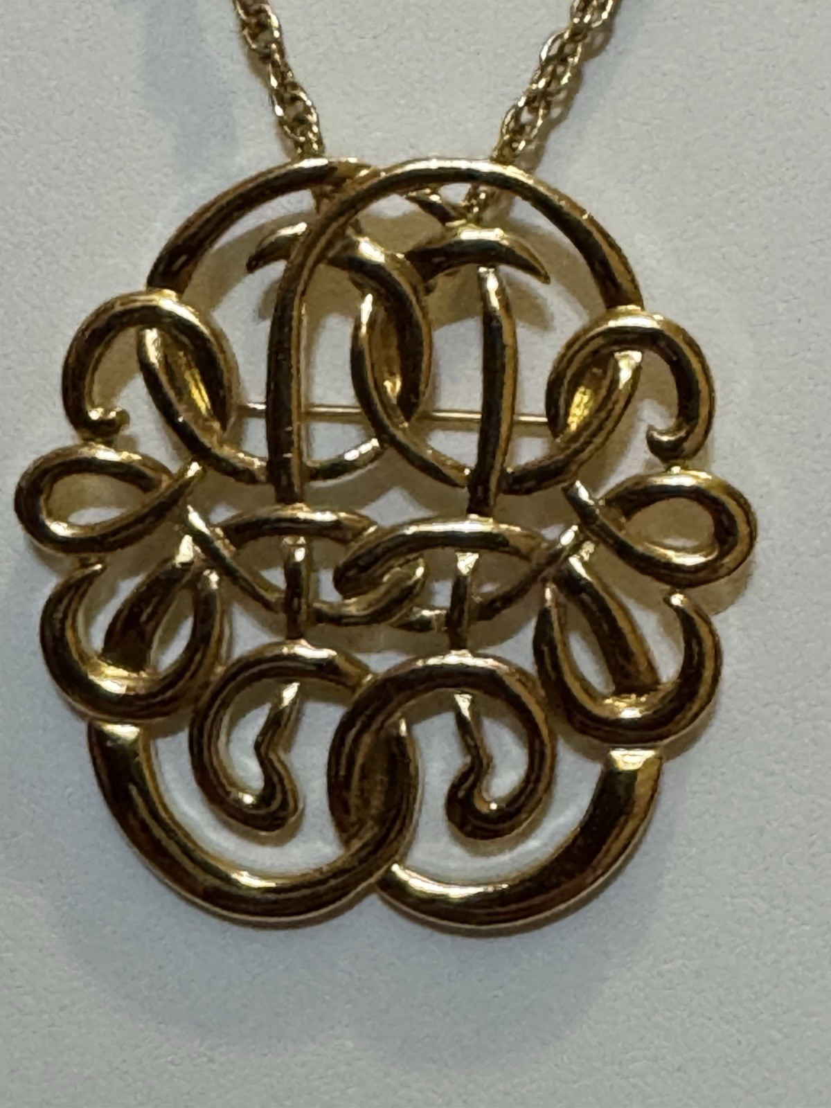 Gold Tone Brooch Or Wear As A Necklace With Gold Tone Necklace