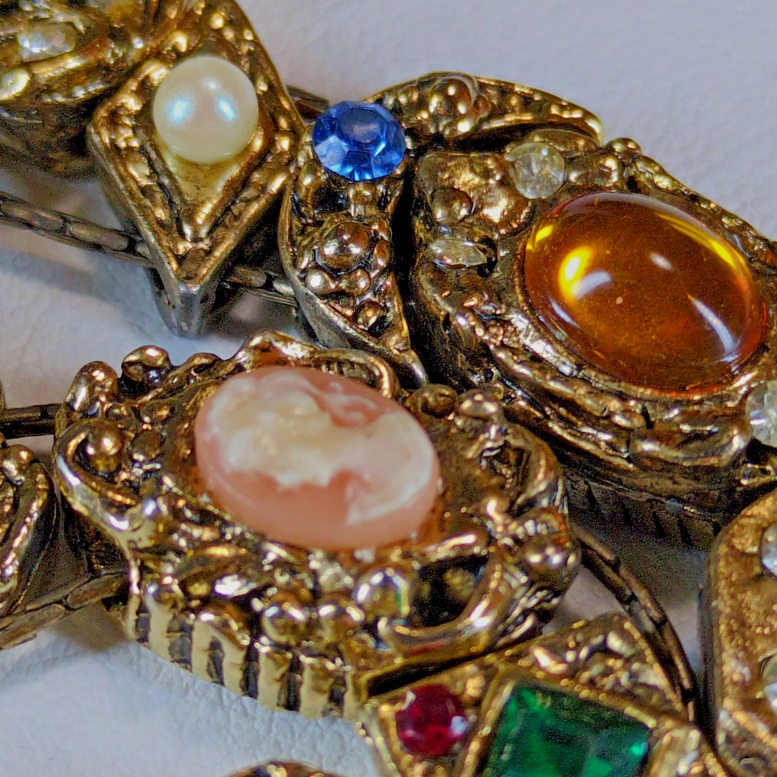 GOLDETTE NY Double Strand Slide Charm Bracelet Victorian Revival Rhinestone VTG