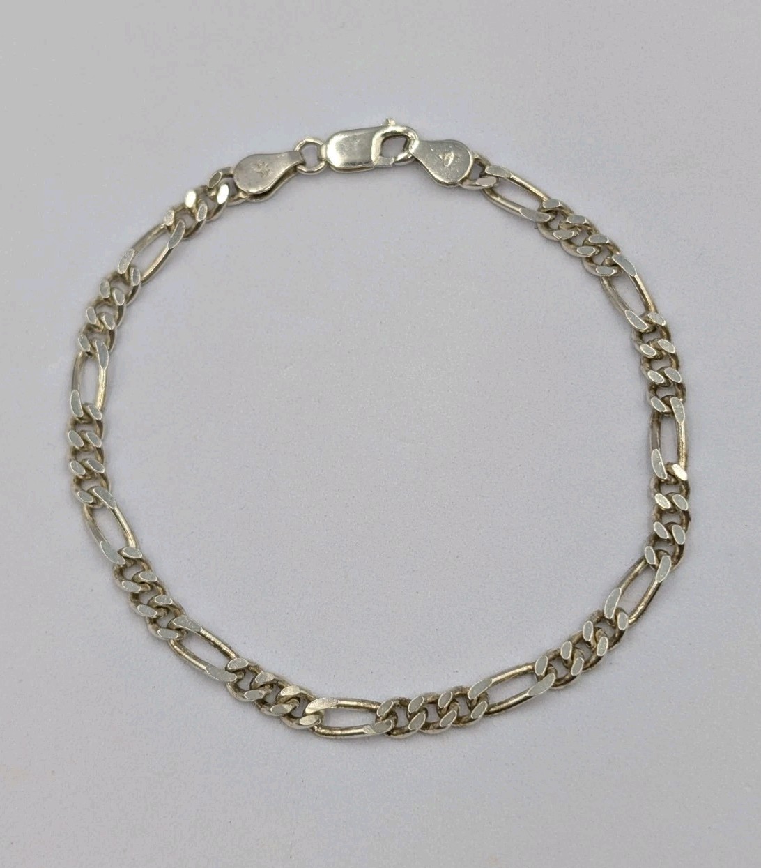Signed Vtg Sterling Silver 4.3mm Figaro Italian Chain Unisex 925 Bracelet 7 7/8″