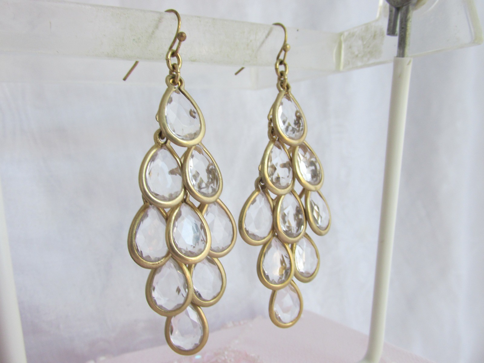 Lia Sophia Kiam Collection “Crystal Chandelier” Matte GoldTone Earrings +Pendant