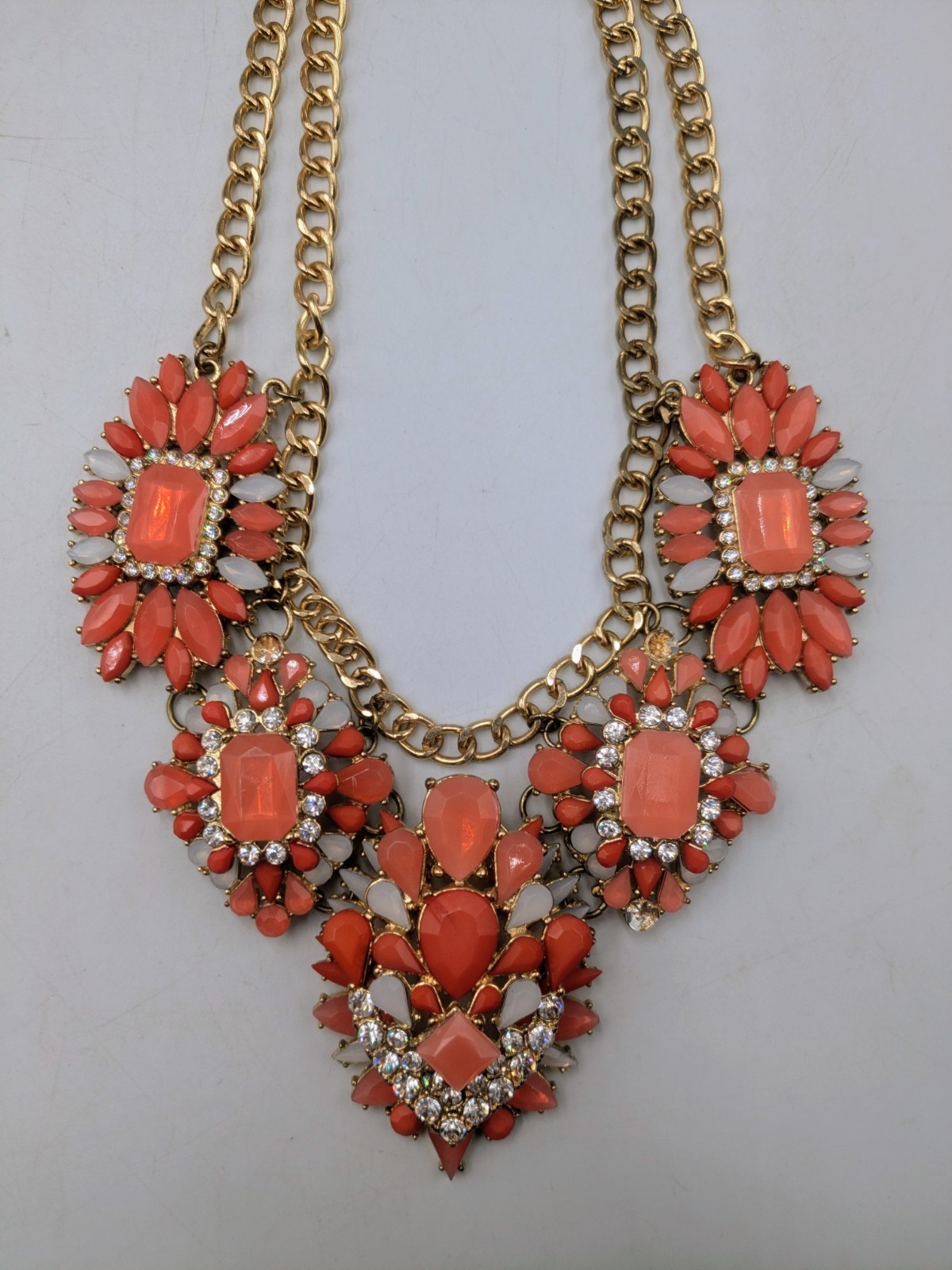 Beautiful Layered Vintage Coral Crystal Statement Necklace