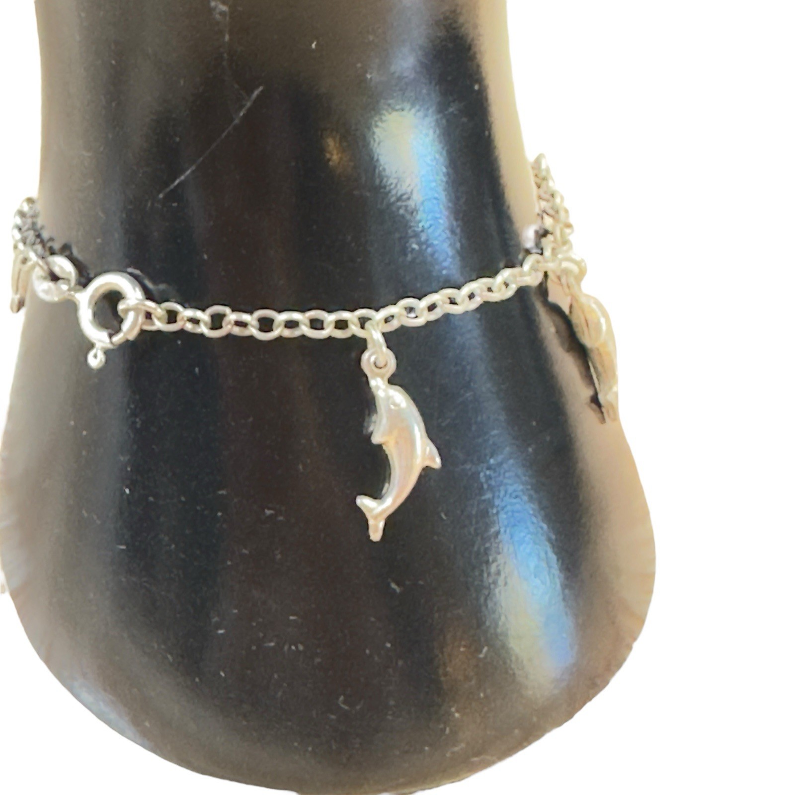 Vintage Dolphin Charm Bracelet 925 Sterling Silver Dainty Size 6.5 Italy