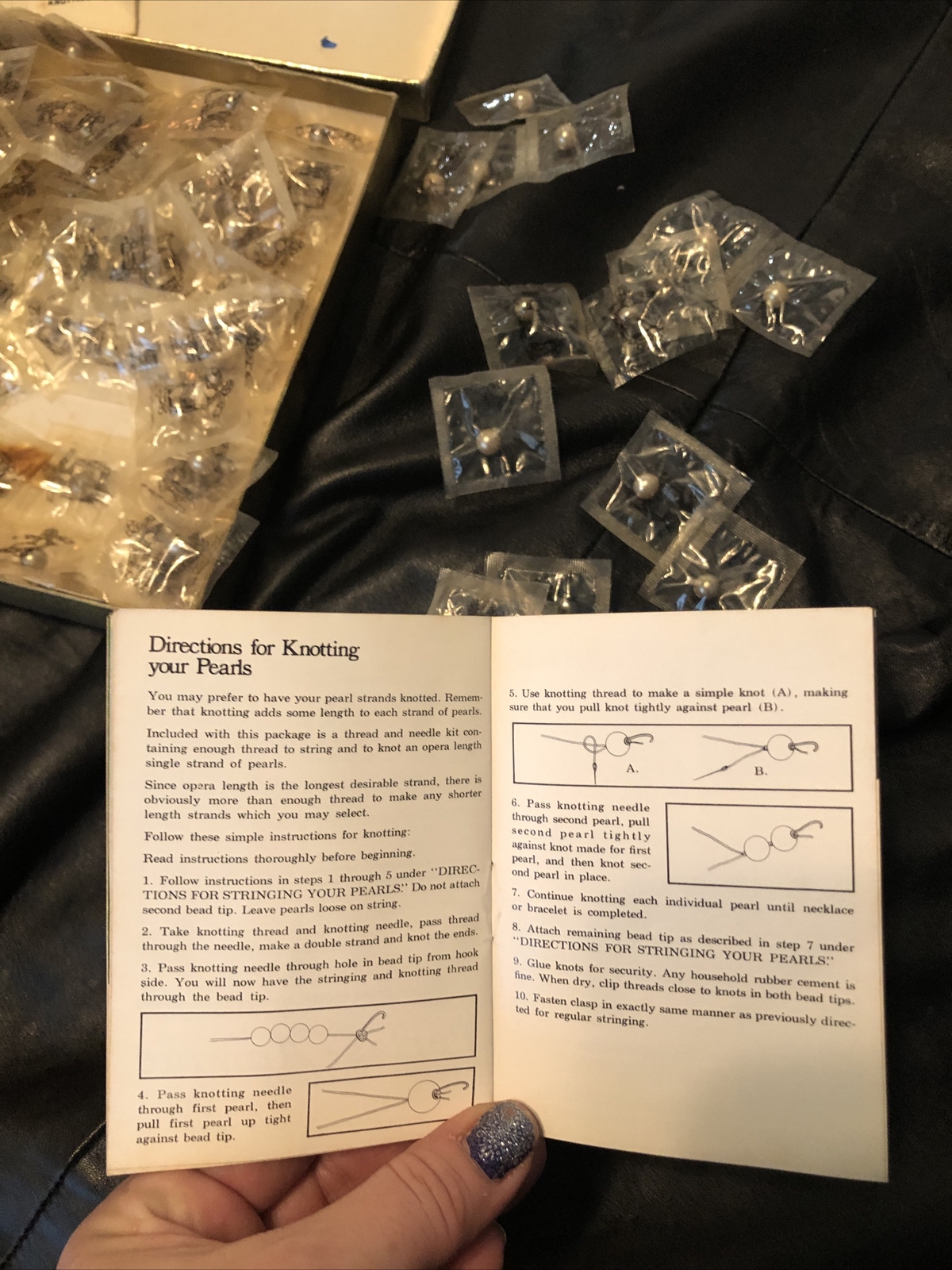 Vintage Pearl necklaces kit, new in packages Instructions Spanish Pearls