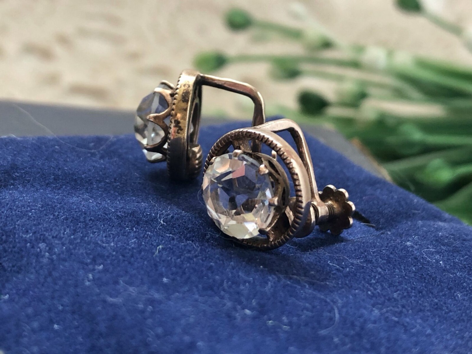 Unique Vintage Earrings Gilt Sterling Silver 875 Soviet Estate Rock Crystal USSR