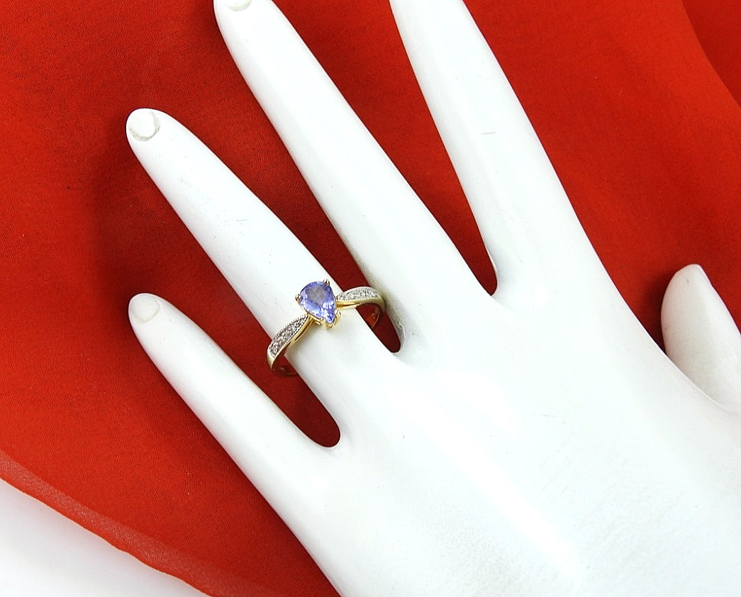 18K Gold Blue Violet Tanzanite Color Pear Cut Ring Diamond Accent Fine Jewelry