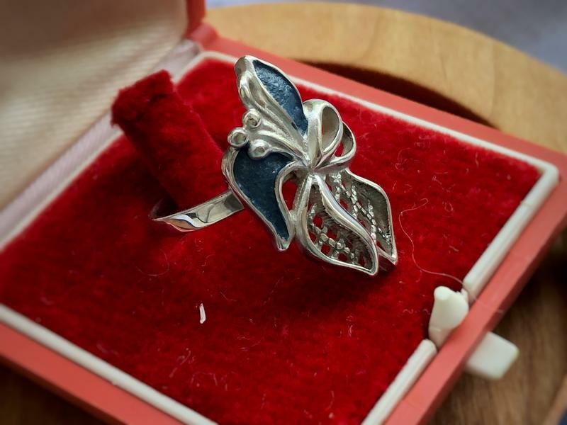 Blue Enamel Estate Sterling Silver 925 Vintage Soviet Jewelry Ring USSR Size 7