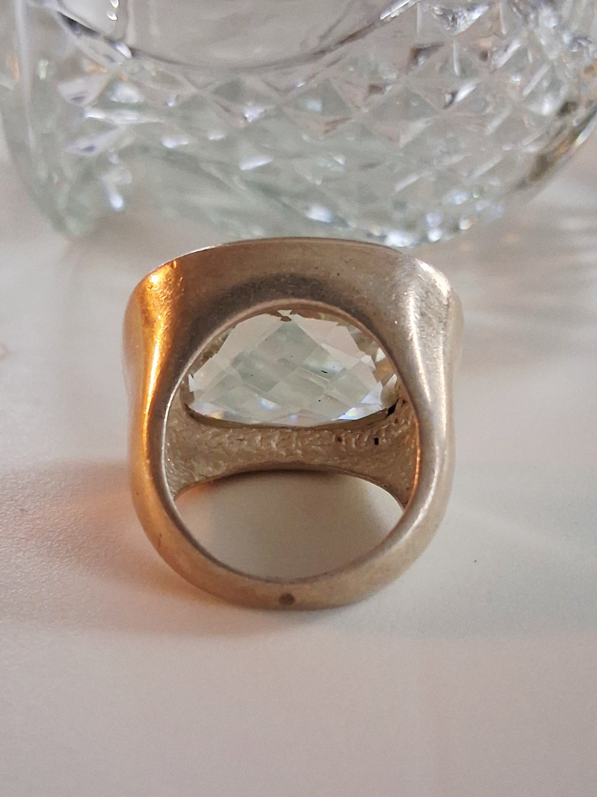 Huge Vintage Rock Crystal Clear Quartz Statement Ring Size 7.5 Sterling Silver
