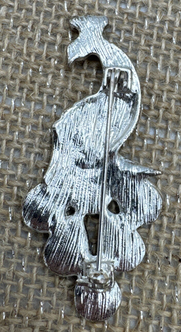 Green Enamel And Silver Tone Peacock Brooch